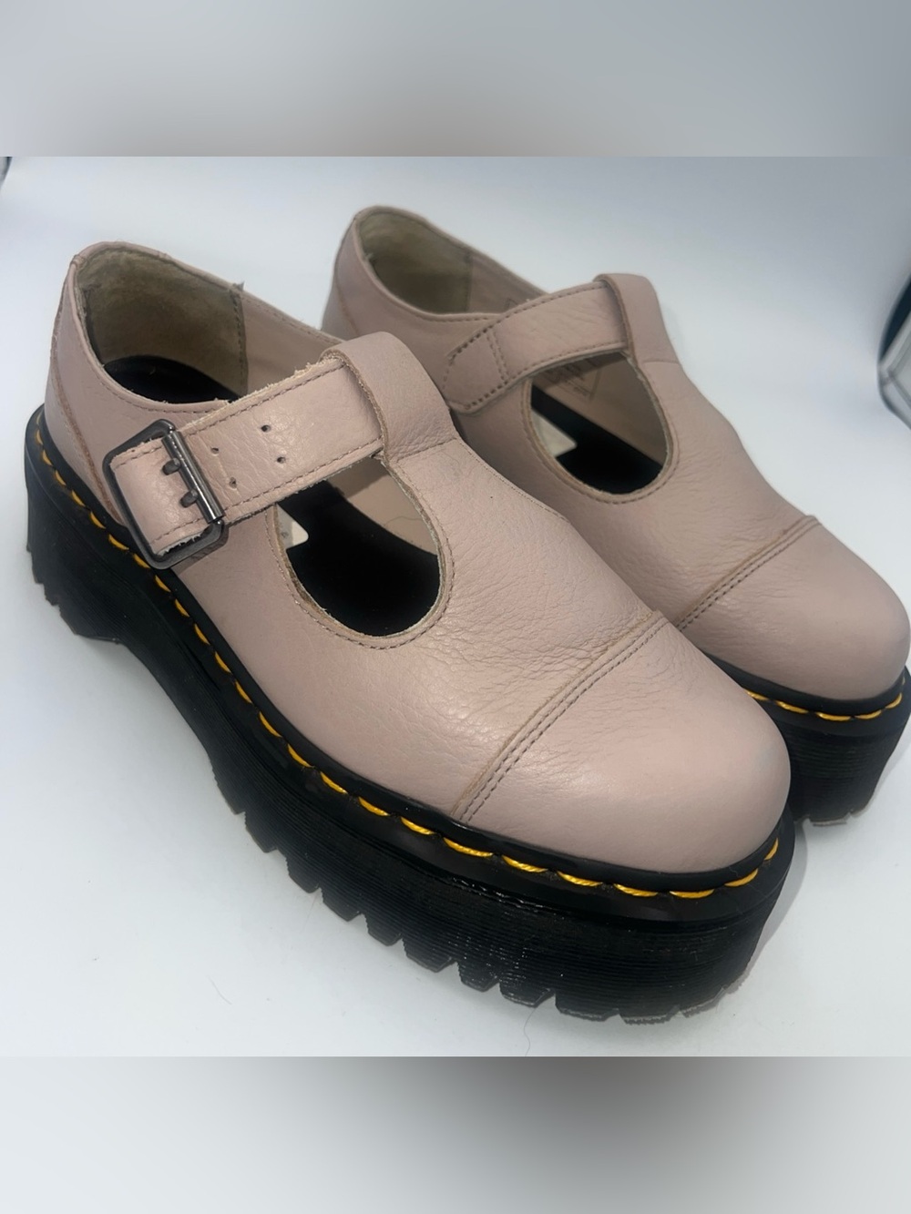 Dr Martens Bethan Pisa Leather Platform Mary Jane Shoes Women’s Size US 8 Taupe